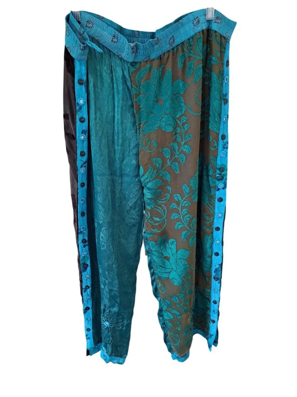 Tienda Ho Velvet Burnout Floral Sheer Wide Leg Harem Pants Festival Hippie 42" - Picture 1 of 14